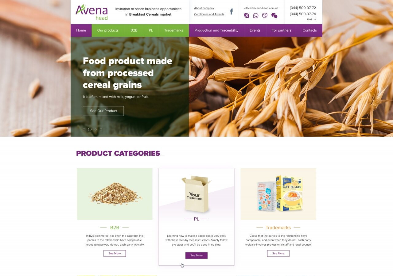Корпоративний сайт компанії "Avena" На планшеті