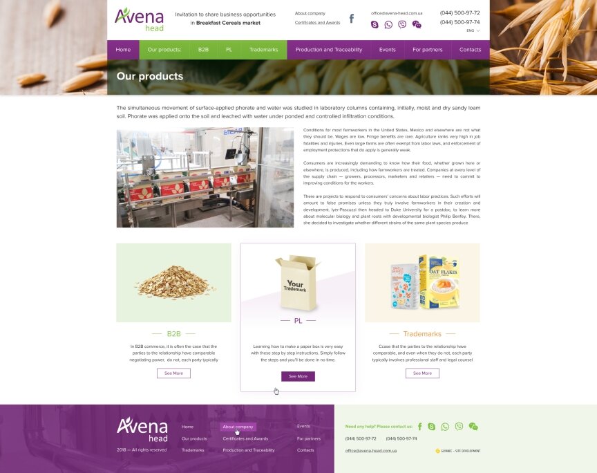 дизайн внутрішніх сторінкок на тему Продукти харчування — Корпоративний сайт компанії "Avena" 12