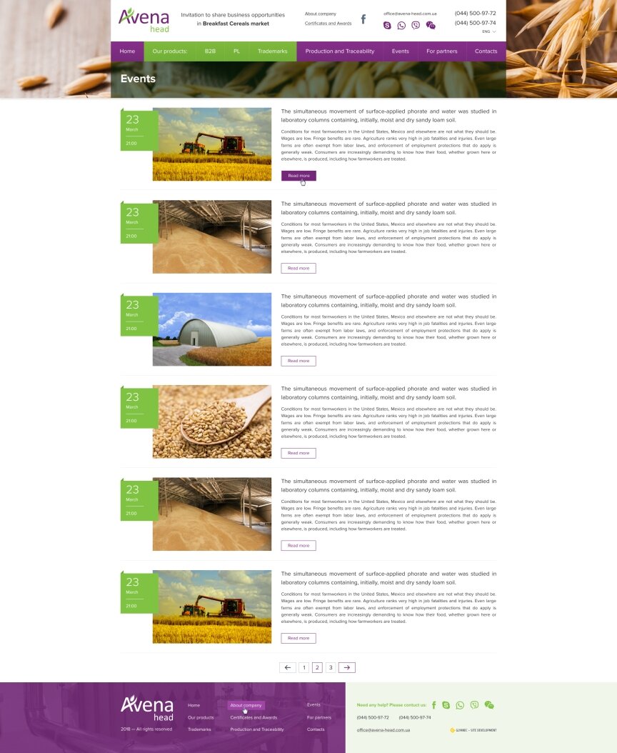 дизайн внутрішніх сторінкок на тему Продукти харчування — Корпоративний сайт компанії "Avena" 5