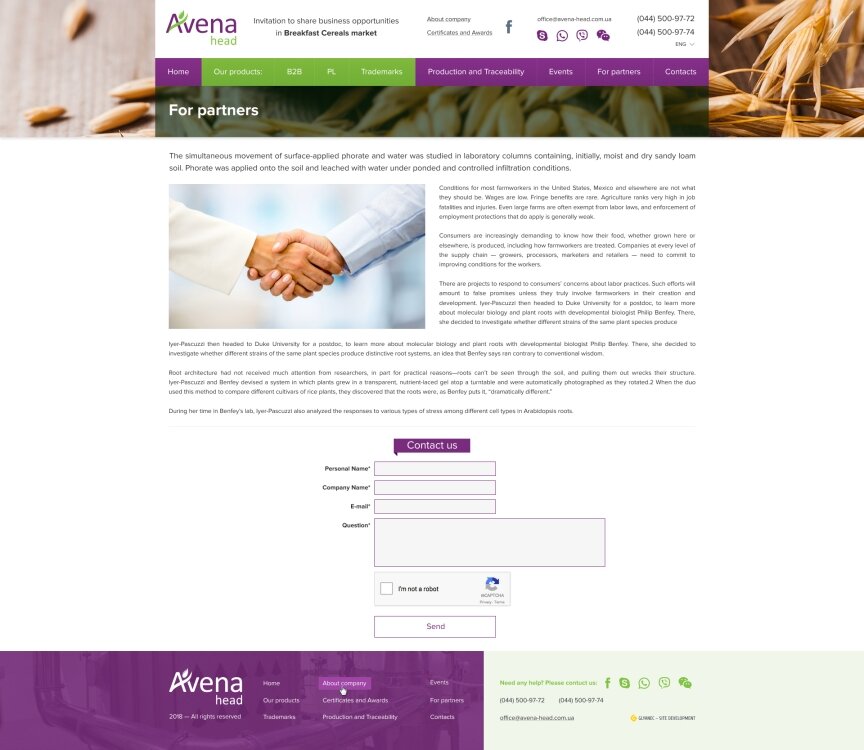 дизайн внутрішніх сторінкок на тему Продукти харчування — Корпоративний сайт компанії "Avena" 6