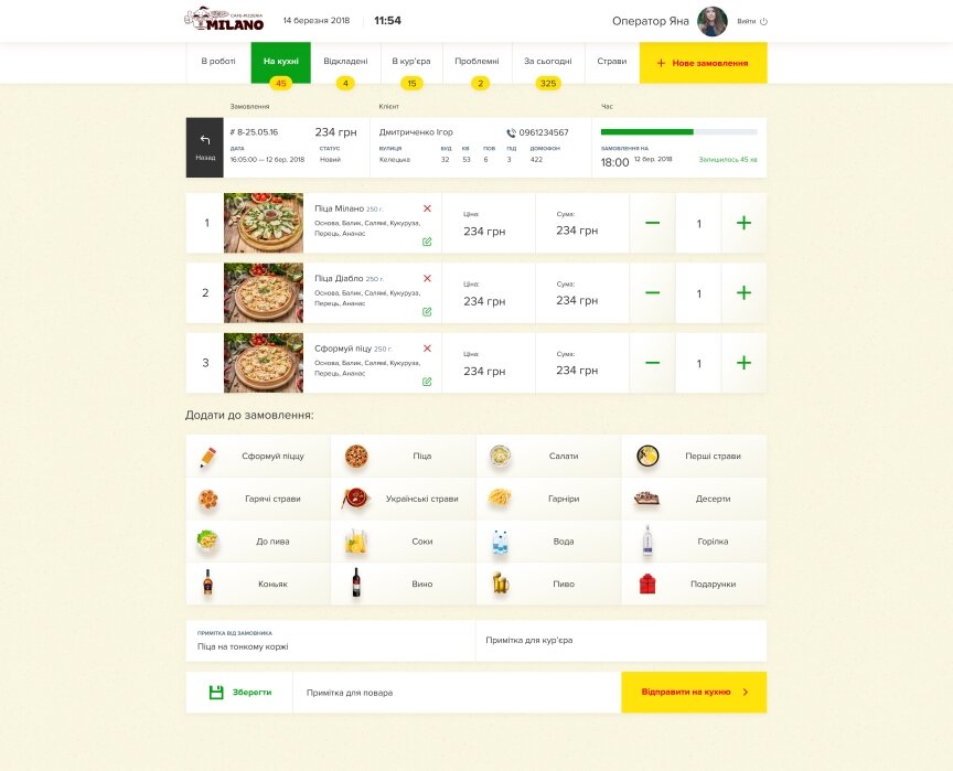 дизайн внутрішніх сторінкок на тему Продукти харчування — Сайт піцерії Milano 19
