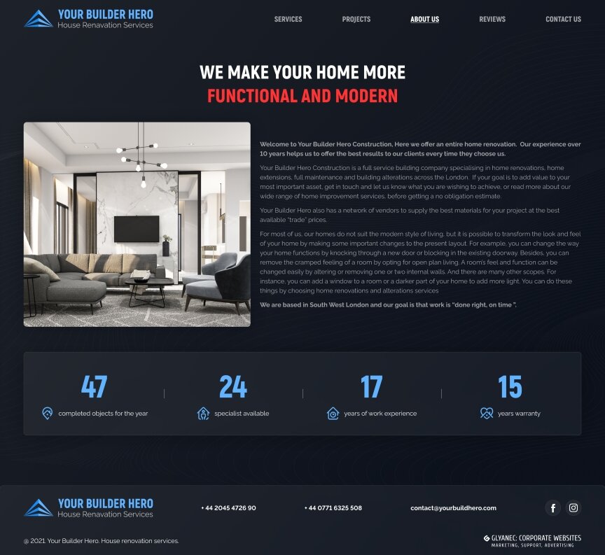 дизайн внутрішніх сторінкок на тему Сайт на англійській мові — Промо сайт Your Builder Hero 10