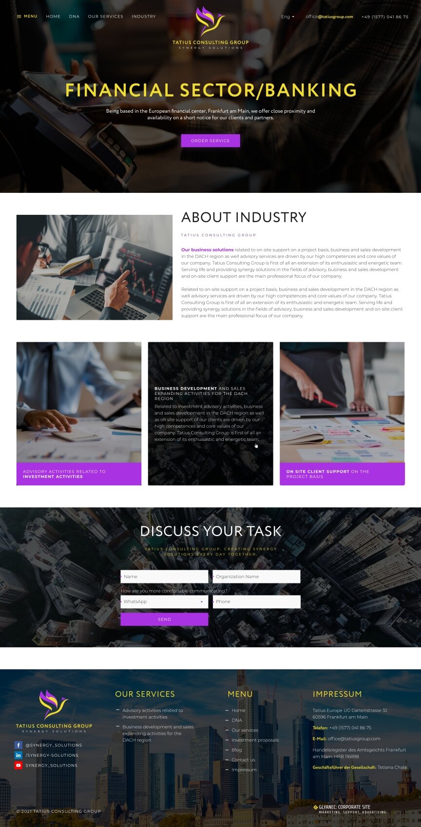 interior page design on the topic The site is in English — Tatius Consulting Group promo site 5