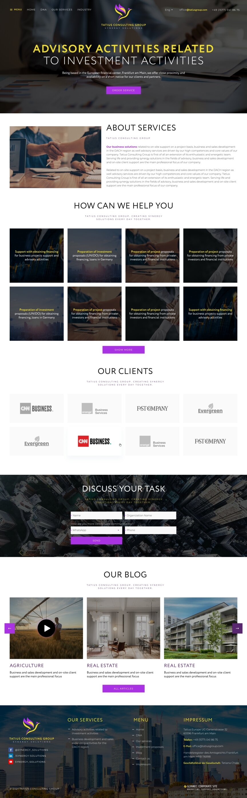 interior page design on the topic The site is in English — Tatius Consulting Group promo site 11