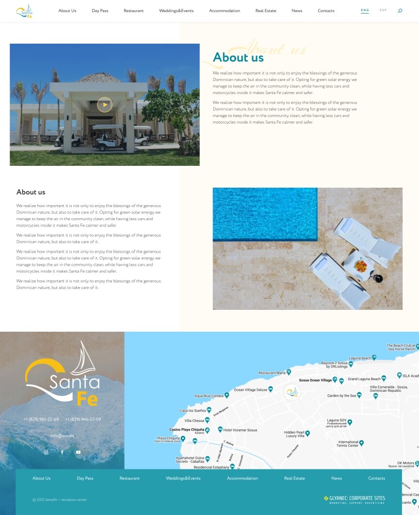 дизайн внутрішніх сторінкок на тему Туризм — Корпоративний сайт бази відпочинку Santa Fe 0