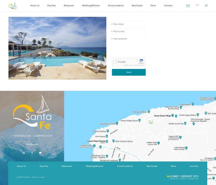 дизайн внутрішніх сторінкок на тему Туризм — Корпоративний сайт бази відпочинку Santa Fe 2