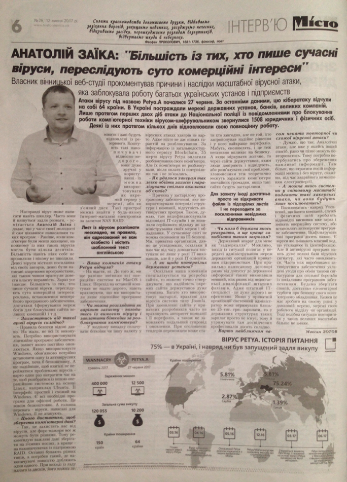 Анатолій Заїка - інтерв'ю в газеті місто